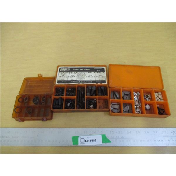 (3) Mini Plastic Storage Boxes Filled with Set Screws, Rubber O-Rings & Misc.