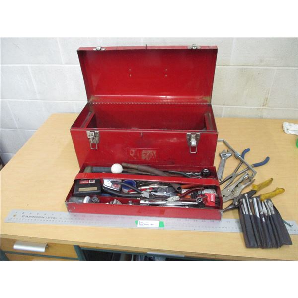 Metal Red Tool Box Filled With Misc. Tools
