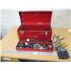 Image 1 : Metal Red Tool Box Filled With Misc. Tools
