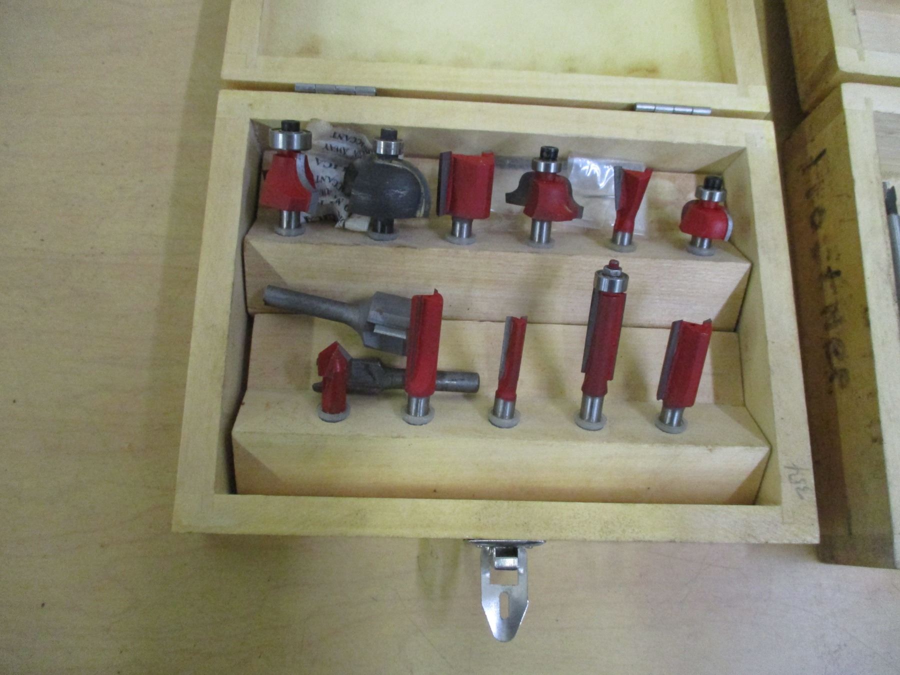 (3) Vintage Wooden Storage Boxes: Auger Bits, Router Bits & Misc. Items ...