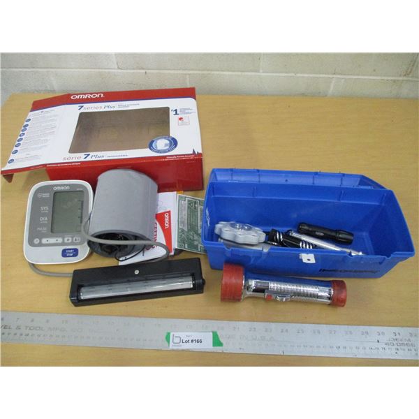 (2) Blood Pressure Monitor, Box of Flashlights & Hand Held Lights