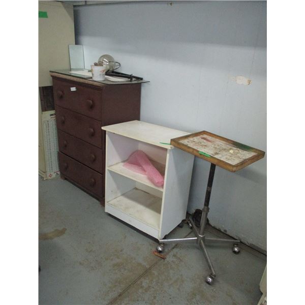 (3) Old Wooden Dresser Micro-Wave Stand & Small Table on Castors