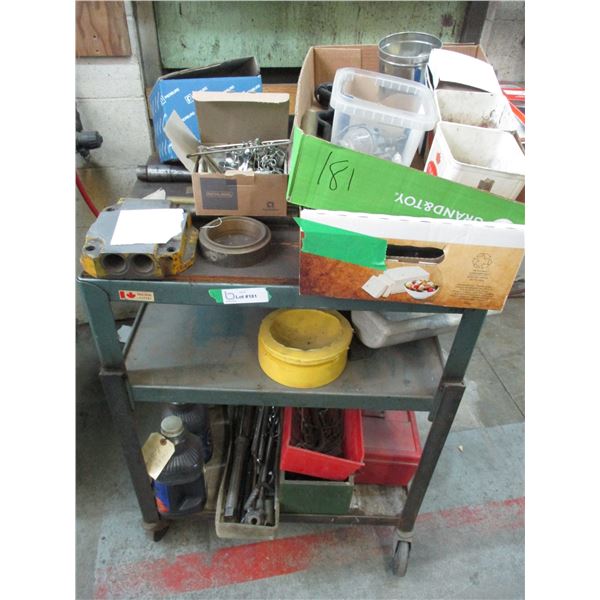 2-Tier Work Shelf on Castors 24” x 18” x 32” Tall With All Contents