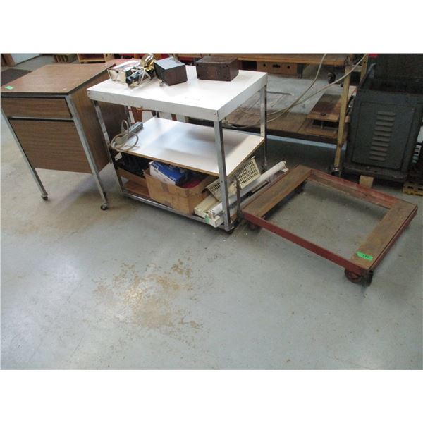(3) Small Metal Table on Castors 31” x 18” x 28” Tall; Mover on Castors; 