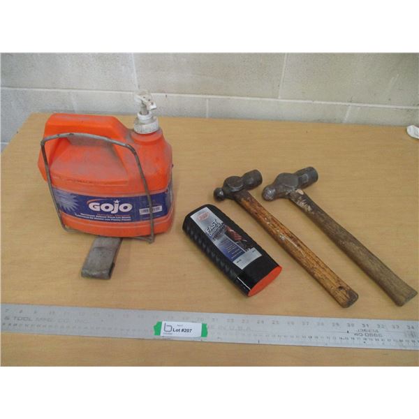 (4) 2 – Ball Peen Hammers, 2 – Partial Filled Hand Cleaners