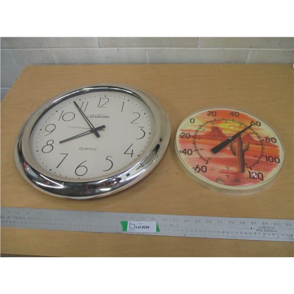 (2) Sunbeam 18” Battery Operated Wall Clock & 11” Wall Thermometer