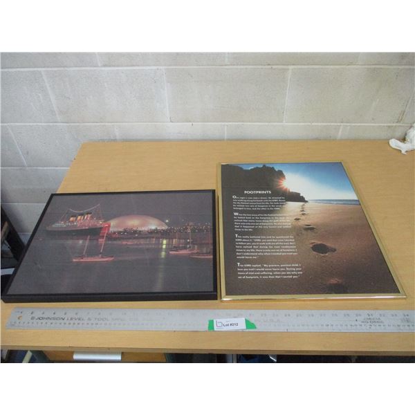 (2) Framed Prints / Photos: Waterfront & Religious Motivational