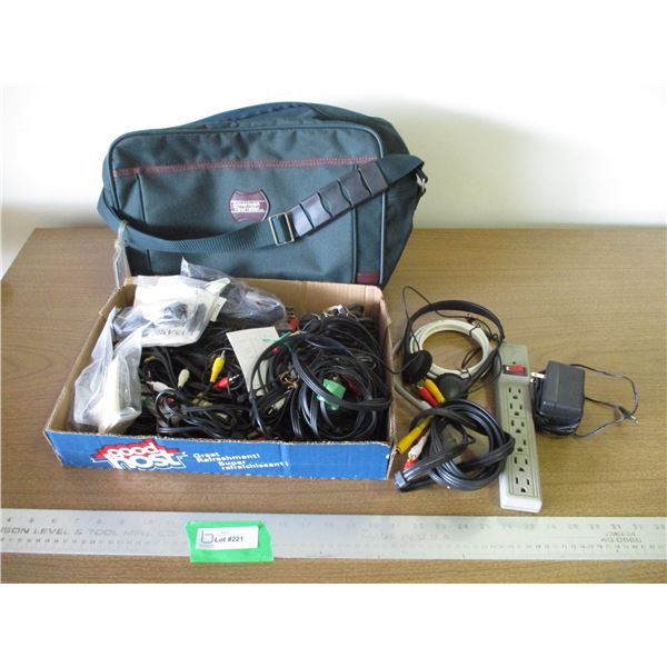 (2) Box Lot Electrical Home Stereo Components & Green Duffle Bag