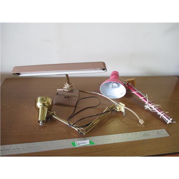 (3) Bolt on Desk Arm Lamps – Untested