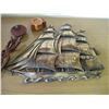 Image 2 : (11) Lot of Large Plastic Sailing Ship Wall Art, Wood Coaster Set, Wood African Art Bowl