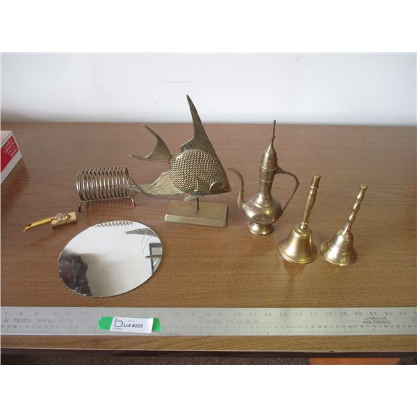 (5) Lot of Misc. Brass Items / Ornaments & Small Round Mirror