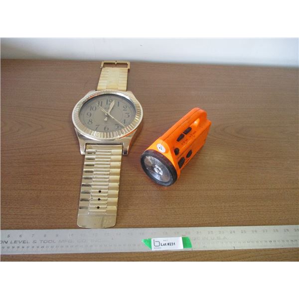 (2) Radio Flashlight  & Over-sized Wrist Watch Clock