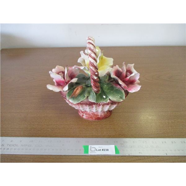 Italian Porcelain / Marked Italy – 10” Long Flower Basket with Slight Damage to Fl