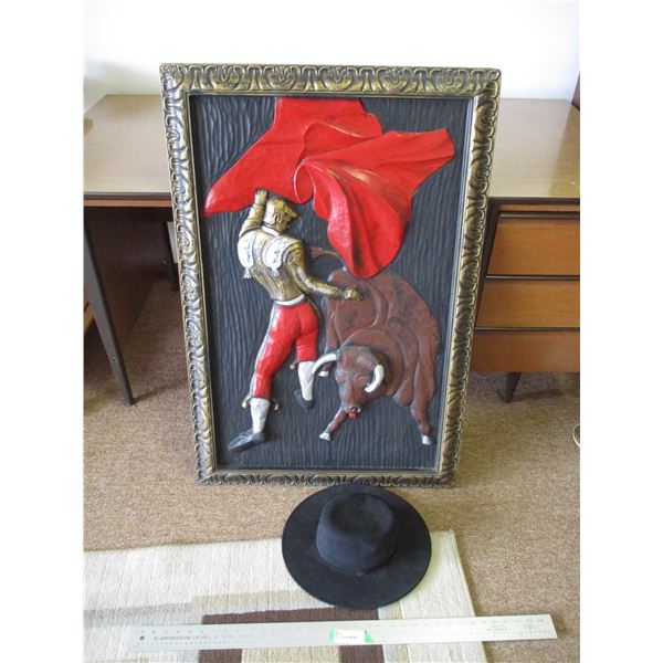 (2) Matador Hat & Large Matador Bullfighter Picture – 41” x 27: