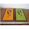 Image 1 : (2) Framed MCM 27” x 15” Green / Yellow Violin Players Themed Wall Art