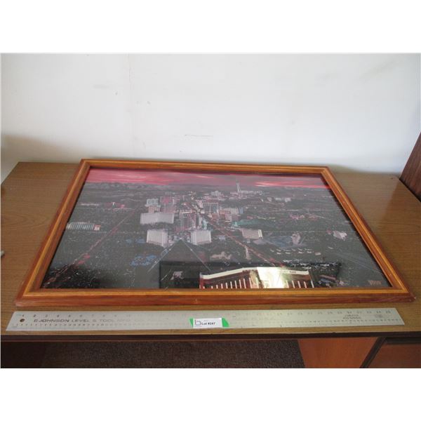 Framed With Wood and Glass Las Vegas 2000 Y2K Skyline Picture – 39” x 27”