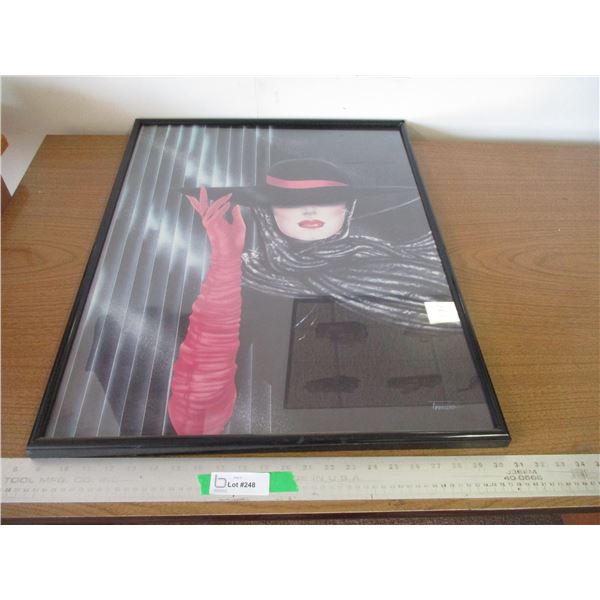 Framed Picture of Mysterious Lady in Hat – 28” x 22”