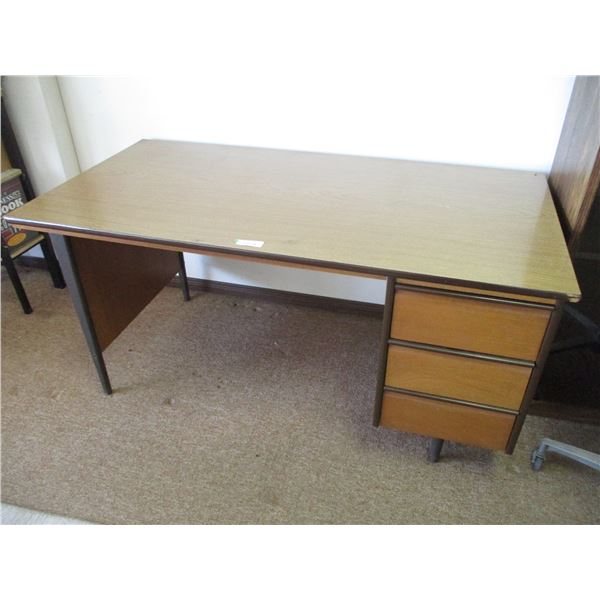 Wood & Metal 3-Drawer Office Desk – 60” x 30” x 29” Tall