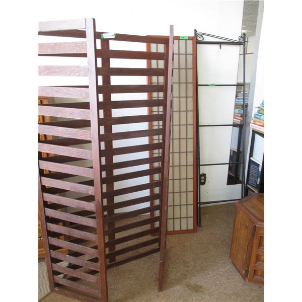 (3) Room Space Dividers: 2 – Wood and 1 – Metal / Largest Wood is 70” Lon