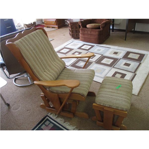 (2) Wood Glider-Rocking Chair & Matching Foot Stool
