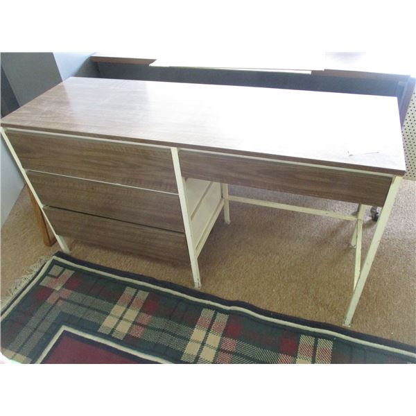 4-Drawer Brown Metal Desk – 54” x 18” x 29” Tall