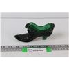 Image 1 : Fenton Replica Green Glass Shoe Figurine - 6"x3"
