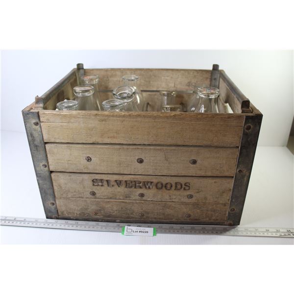 Silverwoods Metal & Wooden Crate of (12) Vintage Milk & Cream Bottles