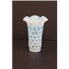 Image 1 : Fenton Blue Frosted Glass Controlled Bubble Satin Vase Ruffled (8" x 5 3/4")