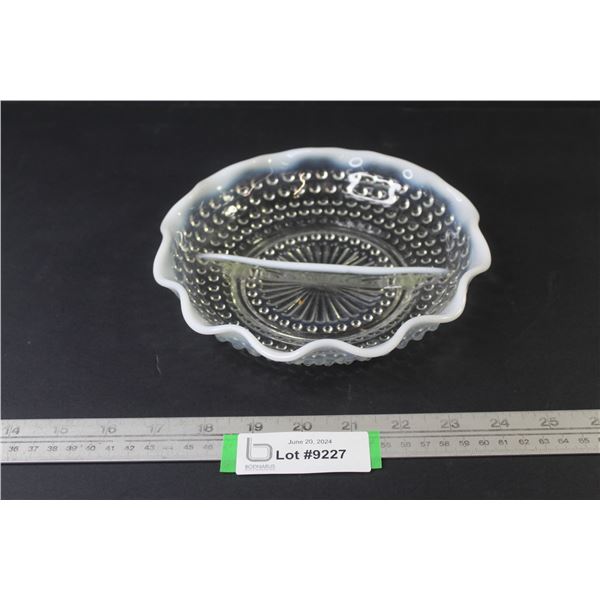Vaseline Moonstone Divided Dish w/Frosted Edge