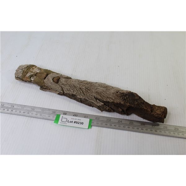 Wood Spirit - Carved Wood Face (Local Artist I. Findlay Saskatoon 1982 - 15 1/2" long)