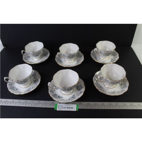 (6) Royal Albert Silver Maple Tea Cups w/Saucers