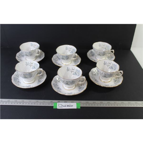 (6) Royal Albert Silver Maple Tea Cups w/Saucers