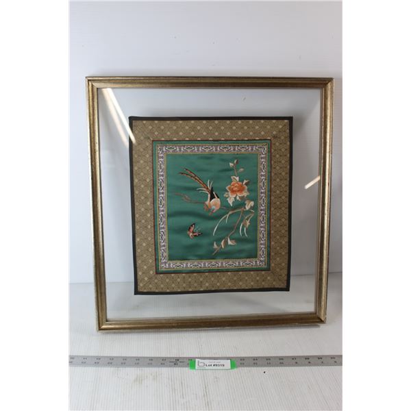 Framed Embroidered Silk Art - 21" x 19 1/4"