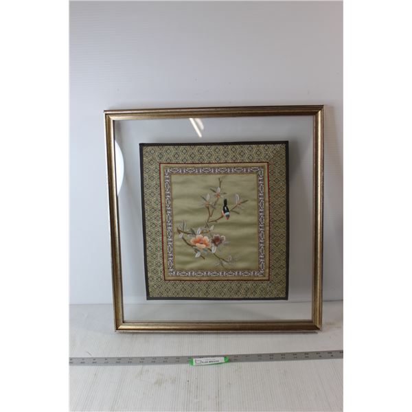 Framed Embroidered Silk Art - 21" x 19 1/4"