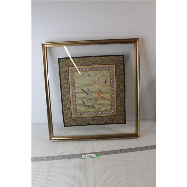 Framed Embroidered Silk Art - 21" x 19 1/4"