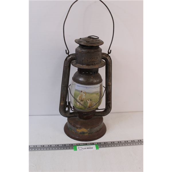 Beacon Kerosene Lamp w/Hand Painted Gophers - 15"x7" - As Is