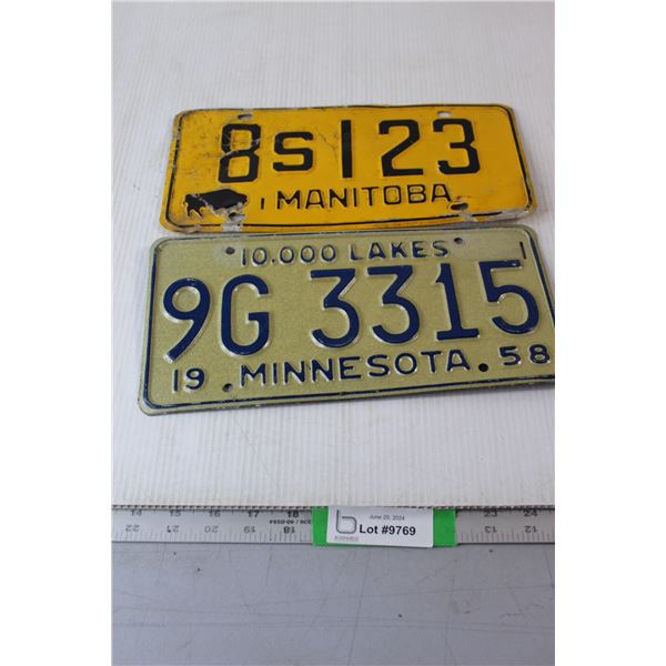(2) License Plates - Manitoba, Minnesota