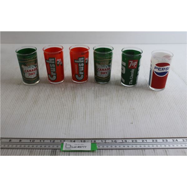 (6) Soda Glasses - Orange Crush, Canada Dry, Pepsi, 7Up