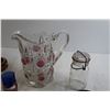 Image 6 : Pink and Clear Glass Pitcher, Glass Ashtray, Misc.