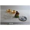 Image 1 : (2) Iridescent Marigold Glass Dishes, (2) Decorative Dishes, Woman Figurine