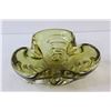Image 2 : Chalet Marked Art Glass - MCM Olive Green 7" Cigar Ashtray / Dish