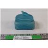 Image 1 : Art Deco Dove 1920's Celeste Blue Covered Powder Jar3 1/2" x 3 1/2" x 3 1/4" Tall