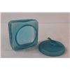 Image 2 : Art Deco Dove 1920's Celeste Blue Covered Powder Jar3 1/2" x 3 1/2" x 3 1/4" Tall