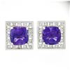 Unique 18k Gold 4.6 ctw Cushion Amethyst Channel Diamond Halo Square Stud Earrin