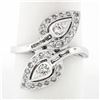 Vintage 14k White Gold 0.84 ctw Round Baguette Cut Diamond Pear Leaf Bypass Ring