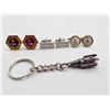 Image 1 : 3 Pairs Vintage Mens Cufflinks, Drill Bit Keychain