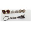 Image 3 : 3 Pairs Vintage Mens Cufflinks, Drill Bit Keychain