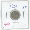Image 1 : 1901  silver Canadian small 5 cent coin