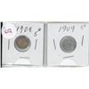 Image 1 : Lot of 2 1908+1909  silver Canadian small 5 cent coin