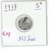 Image 1 : 1913  silver Canadian small 5 cent coin